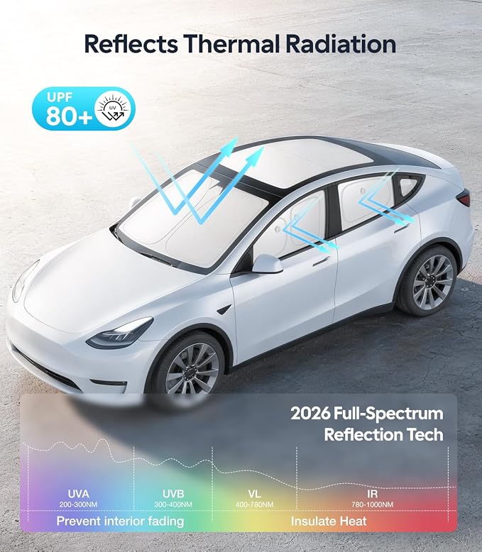 Wigoo 2026 8PC Full Set Window Sunshade for Tesla Model Y 2020-2024 | 7-Layer Cooler & Blacker, Ice-Crystal Tech, Full Set Shades With Windshield for Sun Block, Camping Accessories - Image 4
