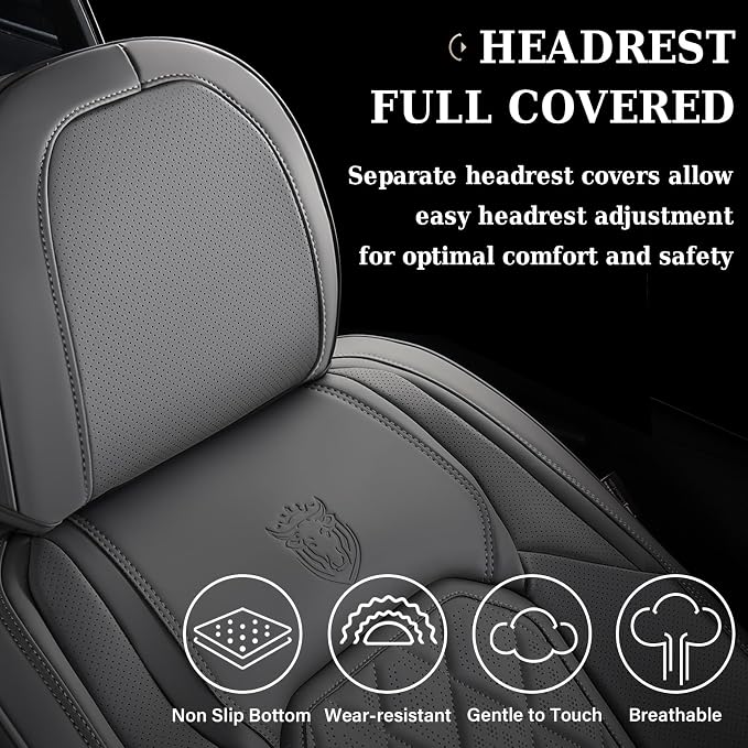 Coverado Car Seat Covers Full Set, Luxury Faux Leather Seat Covers for Cars, Waterproof Car Seat Protector, Gray Car Seat Cover, Universal Automotive Seat Covers Fit for Most Sedan SUV Trucks - Image 8