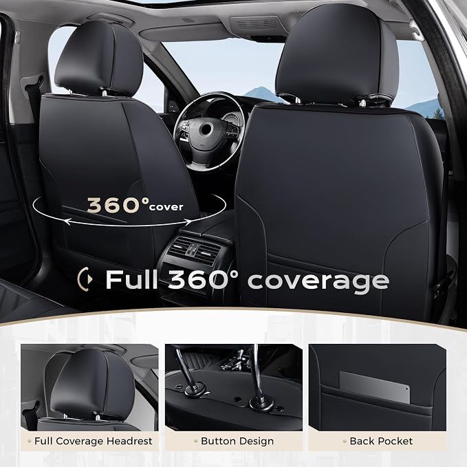 Coverado Car Seat Covers Front, Seat Covers for Cars, Waterproof 2-Pack Car Seat Cushions, Leather Carseat Seat Protectors, Universal Seat Covers Fit for Most Sedans Pick-up Trucks(Black&Light Blue) - Image 2