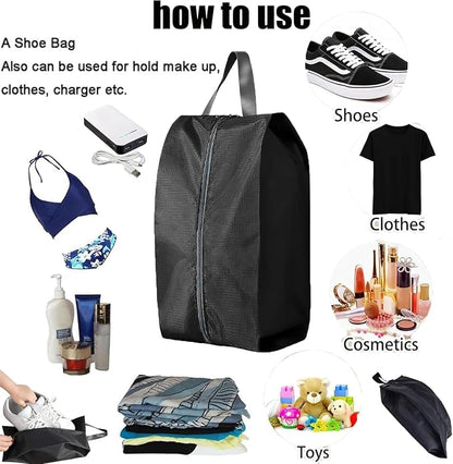 5Pcs Large Travel Shoe Bags Portable Travel Gifts Shoe Organizer with Zipper Closure, Waterproof Nylon Shoe Storage Organizer with Handle Travel Bags For Men and Women, Black - Image 4