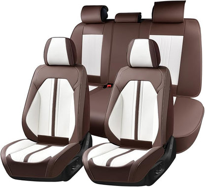 Huidasource Car Seat Covers Full Set, Luxury Faux Leather Car Seat Covers, Velcro Adjustable, with Airbags, Child Seat, Cooling＆Heating, Universal Fit for Most Cars, Vans, Trucks, SUVs, Coffee＆White by Huidasource