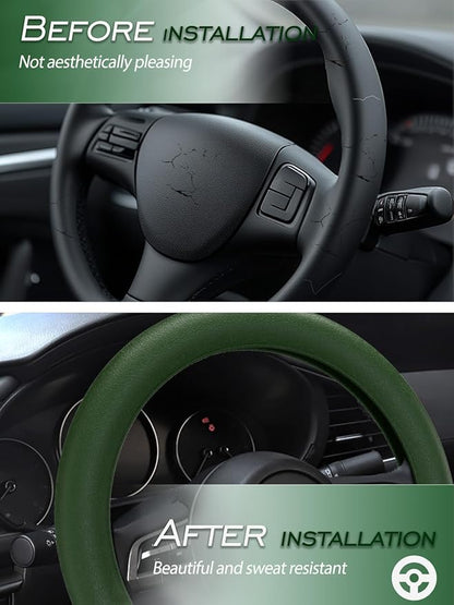 LRITER Car Steering Wheel Cover, Non-Slip Silicone Material, Dark Green | Multiple Color Choices, Universal Auto Parts Steering Wheel Cover, Suitable for Most Cars - Image 4