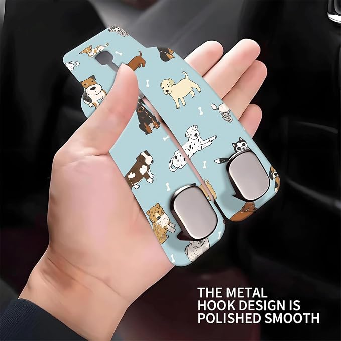 Car Seat Headrest Hook, Universal Leather Cute Hanger Holder Hook, Storage Organizer Interior Accessories for Purse Bags Handbag Cute Grey Dogs - Image 4
