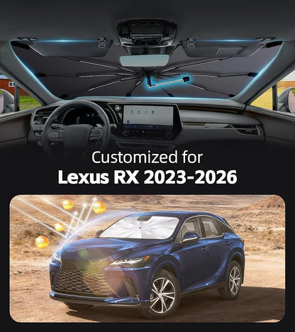Windshield Sun Shade for Lexus RX 2023-2026 with 360° Rotating Shaft | Custom Fit Umbrella Sunshade for UV Blocking, Interior Heat Protection, Easy Storage, UPF 50+ Cool Windshield Cover - Image 2