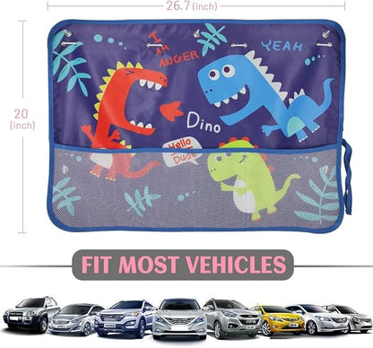 DIZA100 Car Window Shade for Baby, 2 Pack Car Sun Shades with Storage Net Pocket Auto Window Curtain 7 Suction Cups Blue Dinosaurs for Sun/Heat/UV Rays Protection Kids - Image 6
