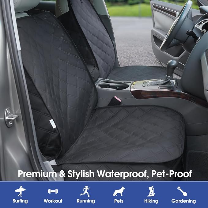 ALLANSING Front Seat Cover for Dogs with Side Flaps, Heavy Duty 900D Waterproof Seat Protector, Protects from Dirt & Scratches, for Pets & Daily Use, Fits Cars SUV Trucks Minivans (1-Pack) - Image 2