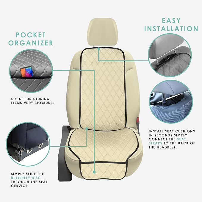 FH Group Car Seat Cushion – Neosupreme Single Front Seat Cover with Front Pockets, Airbag Compatible, Universal Fit Car Seat Cushion for Driver or Passenger Seat, SUV, Truck, Sedan & Van – Beige - Image 4