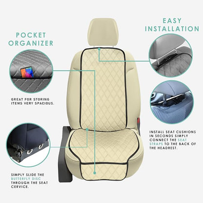 FH Group Car Seat Cushion – Neosupreme Single Front Seat Cover with Front Pockets, Airbag Compatible, Universal Fit Car Seat Cushion for Driver or Passenger Seat, SUV, Truck, Sedan & Van – Beige - Image 4