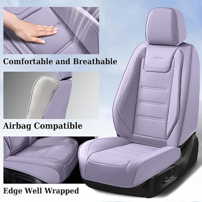 Coverado Car Seat Covers Full Set, Seat Covers for Cars, Car Seat Protector Waterproof, Leather Cushion, Universal Car Interior Covers Seat Protectors for Most Cars Purple - Image 3