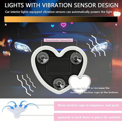 Solar Powered Heart Light for Car (2pc Pink) | 2pcs Led wireless lamp with 6 modes vibration sensor, auto light activation, romantic gift for couples interior decor - Image 5