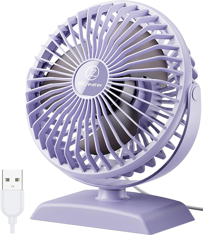 JZCreater USB Desk Fan, USB Fan Mini, 360 Rotation Desktop Fan with 3 Speed, Table Personal Cooling Fan, Quiet Mini Desk Fan, USB Powered, Small Fan for Home Office Bedroom Car Travel, Purple - Image 7