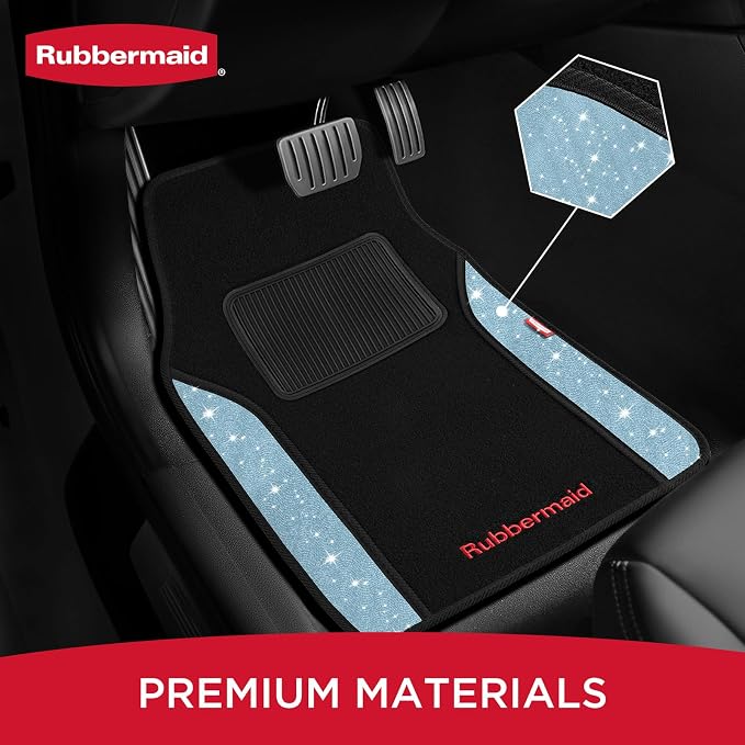 Rubbermaid Bling Car Mats, Carpeted Floor Car Mat with Faux Leather & Built-in Heel Pad, Two-Tone Car Rug Floor Mats, Stylish Carpeted Floor Mats for Cars, Trucks & SUVs Glitter Blue Color - Image 2