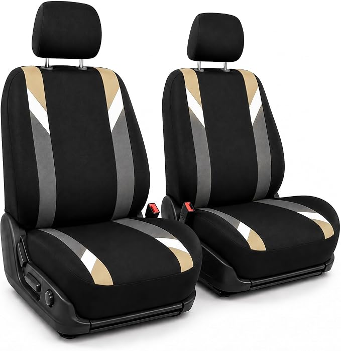 FH Group Front Set Cloth Car Seat Covers for Low Back Car Seats with Removable Headrest, Universal Fit, Airbag Compatible Seat Cover for SUV, Sedan, Van, Beige by FHGroup
