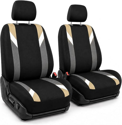 FH Group Front Set Cloth Car Seat Covers for Low Back Car Seats with Removable Headrest, Universal Fit, Airbag Compatible Seat Cover for SUV, Sedan, Van, Beige - Image 2
