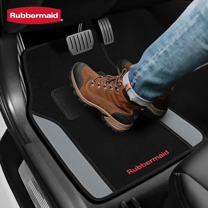 Rubbermaid Car Mats, Carpeted Floor Car Mat with Faux Leather & Built-in Heel Pad, Two-Tone Car Rug Floor Mats, Stylish Carpeted Floor Mats for Cars, Trucks & SUVs Gray Color - Image 6