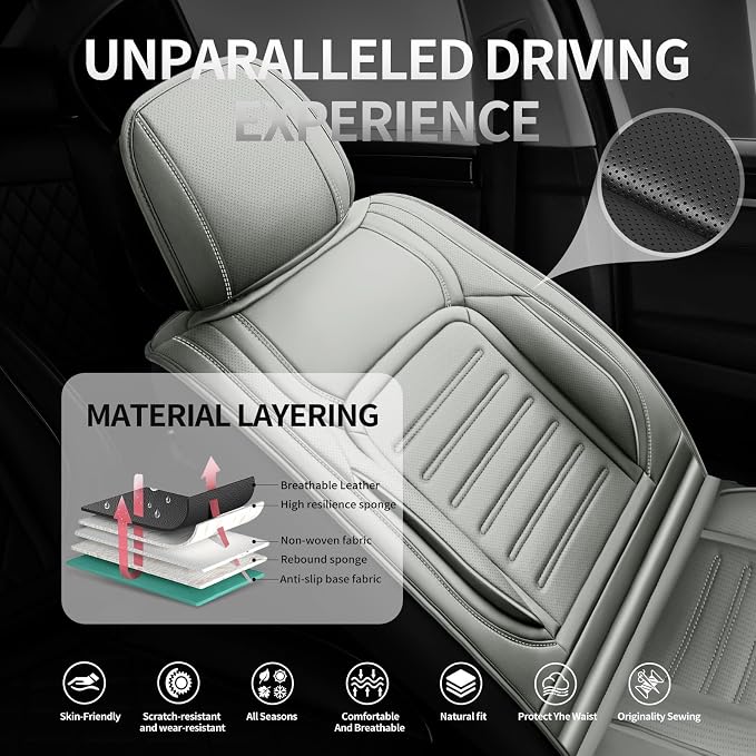 Fit Avalon Car Seat Covers for Toyota Avalon 2001-2021 2022 -Premium Leather, Waterproof，Breathable，All-Weather Seat Cushion Protecto & Airbag Compatible, 2 Front Seat Gray - Image 2