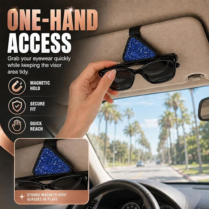 2PCS Magnetic Sunglass Holder for Car Visor, PU Leather Automotive Sun Visor Eyeglasses Hanger Clip, Vehicle Interior Ticket Card Organizer Mount Accessories for SUV Pickup Truck(Blue) - Image 4