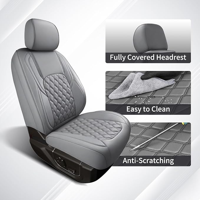 Huidasource Tacoma Front&Back Seat Covers, Gray Leather Car Seat Cushion Cover Accessories Fit for 2016-2023 Double & Crew Cab Toyota Tacoma SR SR5 Limited TRD Sport/Pro/Off Road(Full Set/Gray) - Image 5
