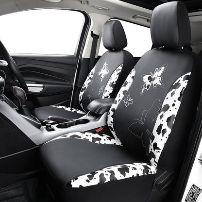 Flying Banner Butterfly car seat Covers ful Set Fashion Universal Lady Woman Female Rear Bench Split Colorized (Full Set - Faux Leather, Cow Print) - Image 3