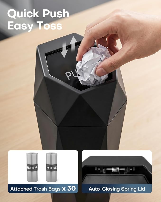 HOTOR Car Trash Can with Lid, Leakproof, Black, 1 Pack | Car Accessories for Interior, Garbage Can with 15 Attached Trash Bags, Multipurpose Organizer and Storage for Home & Office - Image 3
