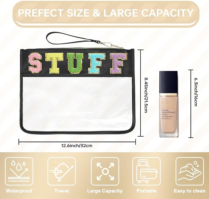 Siwara Snack Bags Clear Pouch Travel Makeup Bag Chenille Letter Bags for Zipper Pouch Clear Cosmetic Bag Clearly Tote Bag Makeup Travel Bags for Women - Image 2