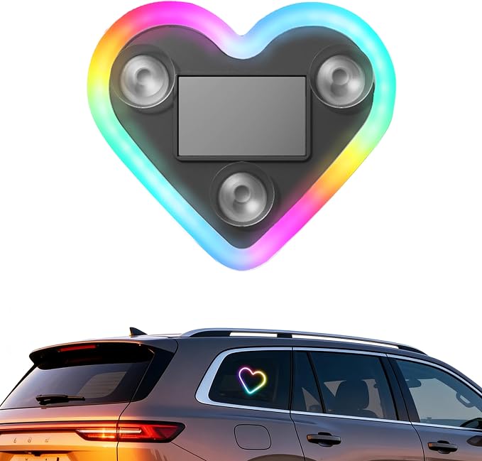 1PCS Car LED Ambient Lights, Car Triangle Window Solar-Powered Heart Shaped Atmosphere Light with 8 Switchable Lighting Modes, Rechargeable Romantic Neon Heart Light for Interior Car(Colorful) by VANKUB