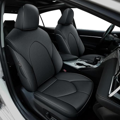 Car Seat Cover for Toyota Camry (Hybrid XLE Hybrid XSE) 2018-2024 Full Set Camry Seat Protector Leather Black | Black Full Set, Premium Faux Leather, Waterproof, Airbag Compatible, Easy to Clean, Factory-Style Fit, Interior upgrades by AOMSAZTO