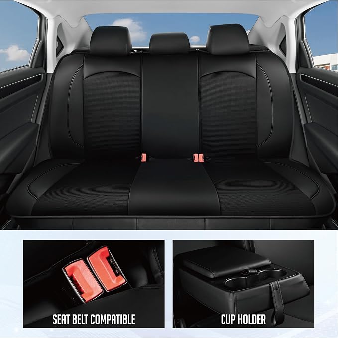 PIC AUTO Car Seat Cover, Pinping Leather and Mesh Seat Cover for Cars, Stylish Two-Tone Design Full Set Seat Covers, Breathable, Universal Fit,Comfortable and Durable SUVs, and Trucks(Black) - Image 3