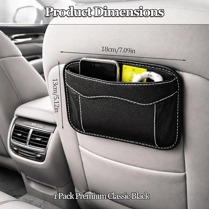 Black Car Seat Side Pocket Organizer, Leather Mini Storage Pouch for Auto Door, Window, and Console, Holder Tray, Vehicle Seat Gap Filler for Registration, Documents, and Notepad ﻿ - Image 2
