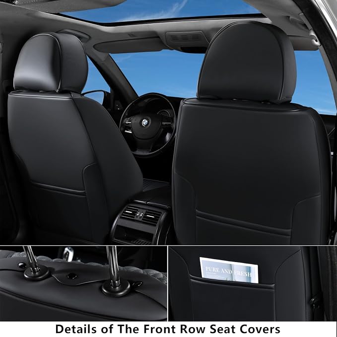 Coverado Seat Covers Full Set, Leather Car Seat Cover, Waterproof Car Seat Protector, Automotive Seat Covers Car Seat Cushion Universal Fit for Most Cars, Black - Image 3