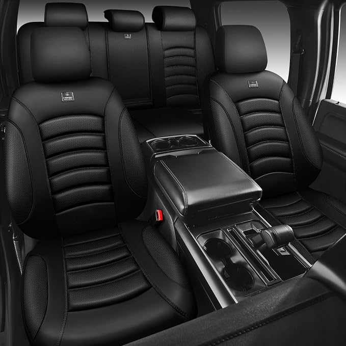 CAR PASS 3D Foam PU Leather Car Seat Covers, Universal Seat Covers Full Sets for Trucks SUV Sedan Automotive Seat Covers Armrest Airbag Compatible Waterproof Comfortable Faux Nappa Leather Pure Black - Image 2
