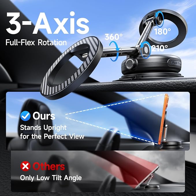 NeverFall Car Phone Mount for MagSafe, 89lbs Vacuum Suction, Strong Magnetic Dashboard & Windshield Mount, 360° Adjustable Phone Holder for iPhone & All Phones, Dark Gray - Image 4