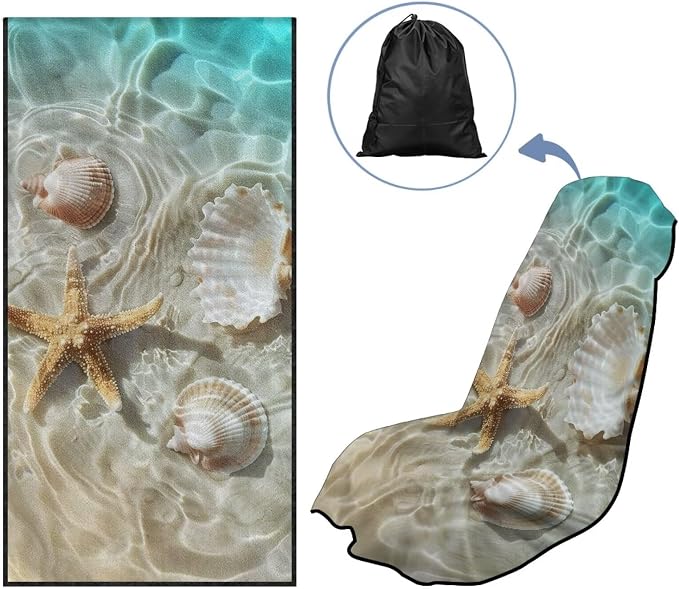 SEANATIVE Starfish Shell Print Sweat Towel Seat Cover, Premium Car Seat Towel Protector for Trucks SUV Jeep, Universal Seat Covers for Post Gym Workout, Running, Swimming, Beach - Image 5