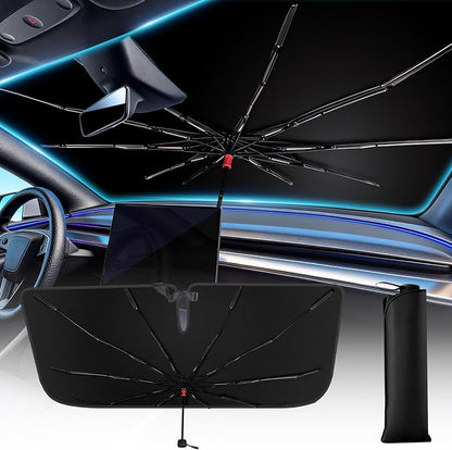 Windshield Sun Shade Umbrella, Foldable Car Sunshade for Front Windshield, UV Block & Heat Reduction Sunshade, Durable Reinforced Frame, Easy Install Sunshade for Cars, SUVs & Trucks (57" x 32") by Unknown