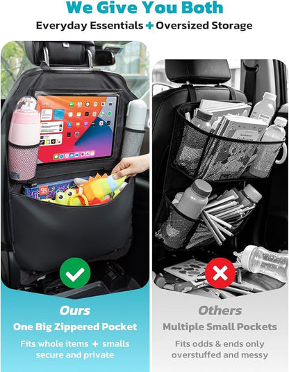 Oasser Seat Back Protector Kick Mats Backseat Car Organizers | 2 Pack, 1 Tissue Box, 12.9" Touch Screen Tablet Holder, Large Back of Seat Protector and Storage for Kids, 8 Pockets, Black - Image 4