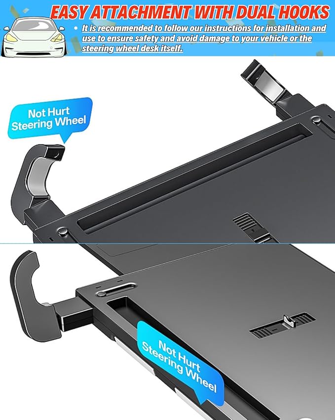 Steering Wheel Laptop Tray for Car, Adjustable Workstation Desk | Fits Most Steering Wheels with Cover, Dual Slide-out Trays Expand Workspace, Stable Laptop Surface, Sturdy for Meals & Work - Image 7