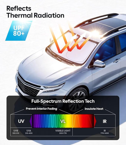 Wigoo for Chevrolet Equinox Windshield Sunshade, Custom Fit, Keeps Cool | Custom Fit, Cooling Tech Fabric, Foldable Heat-Blocking Sunshade with Storage Bag, for Chevrolet Equinox (2018-2026) - Image 3