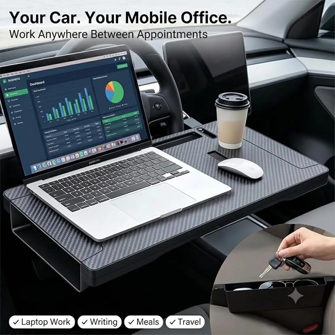 3-in-1 Car Steering Wheel Desk & Seat Gap Organizer, Foldable | Laptop Work Tray & Portable Eating Tray, Adjustable Vehicle Desk, For Writing, Dining, Road Trip, Office Work For Cars Suvs - Image 2
