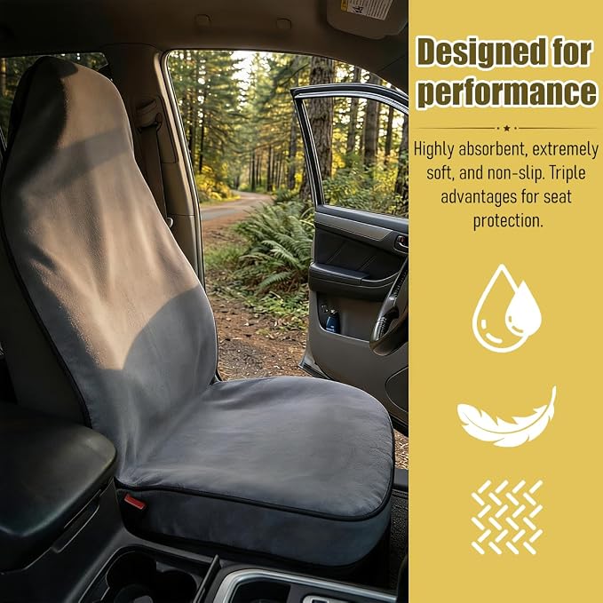 Car Towel Seat Cover, Waterproof Non-Slip Automotive Towel Rear Protective Cover, Sweat-Proof Machine Washable Removable Carseat Vehicle Rear Seat Mat Protector, Universal Fit (Gray) - Image 3