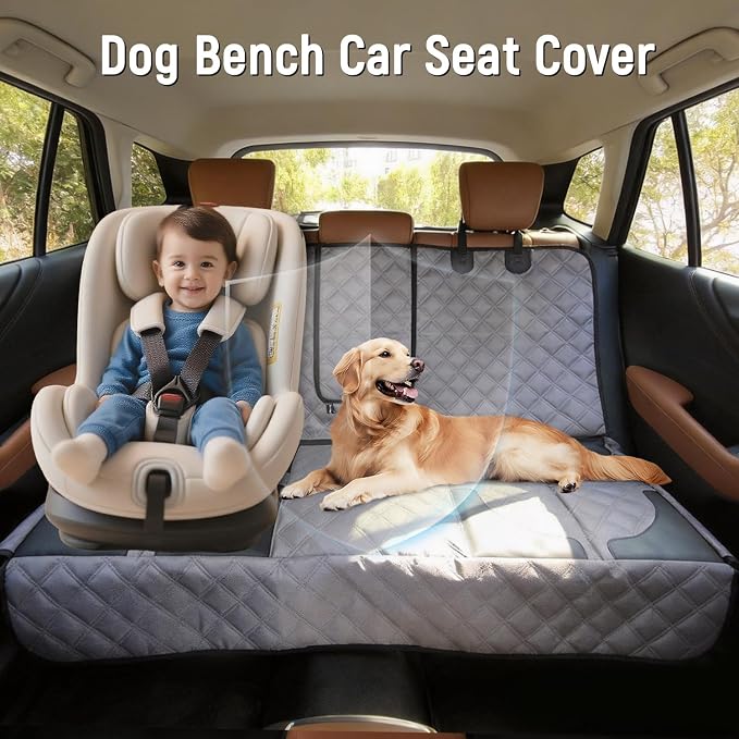 Dog Car Seat Cover for Back Seat, Heavy Duty Nonslip Car Seat Protector for Child Car Seat, Waterproof Bench Seat Cover for Dogs and Kids, Compatible with Armrest, Fits Sedan (Grey) - Image 3