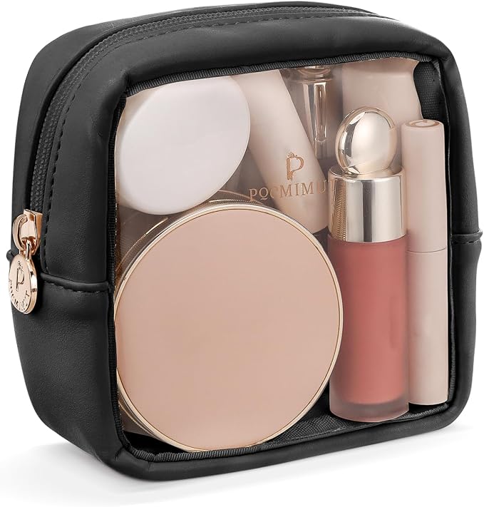 Clear Makeup Bag, Easy to Find Mini Makeup Bag for Purse, Travel Makeup Bag for Car, Compact Cosmetic Pouch for Daily Essentials,Black by Pocmimut