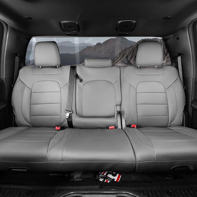 Silverado Seat Covers Full Set for Chevy Silverado 1500 (2019-2026) & 2500HD/3500HD (2020-2026)-DoubleCab Pickup,w/No Rear Cup Holder,Fully Covered,Waterproof Leather Seat Protector(Grey) - Image 3