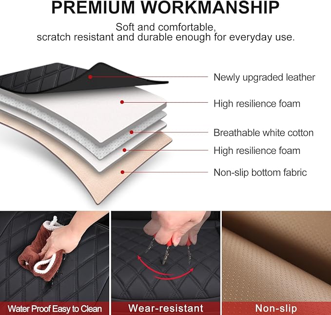 BEITK 1 Pack Leather Front Car Seat Bottom Cover Black | PU leather,Waterproof, Full Wrap, Non-slip, Universal Fit for Sedan Truck SUV, Easy to Install - Image 3