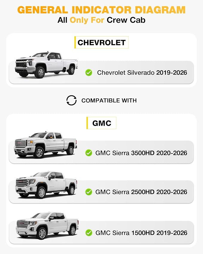 3W Floor Mats Fit for 2019-2026 Chevy Silverado/GMC Sierra Denali 1500 | 2020-2026 GMC Sierra 2500/3500 HD Crew Cab, TPE All-Weather Floor Liner, Fit for 2nd Row with Factory Carpeted Storage - Image 3