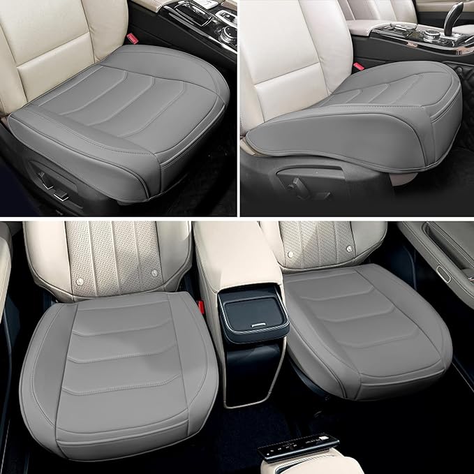 BOPUOVRE Car Seat Cover for Luxury & Comfort PU Leather | Anti Slip Full Wrap Protection Storage Pocket Bottom Cushion Universal Fit 95% Vehicles Gray 1 Piece - Image 2