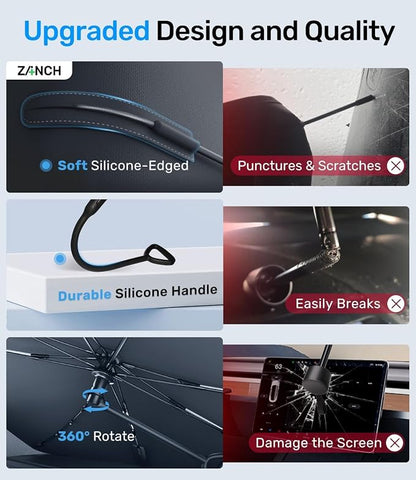 Zanch 2026 Upgraded Car Windshield Sun Shade [Cool Down by 75℉ ] with Heat Insulation Coating, Foldable Sunshade Umbrella Flexible Handle & Ribs, Medium (57''x32'') for Car, SUV, Truck, Van - Image 6