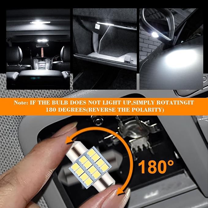 iFunyLED 24 Pieces Dome Light LED Car Interior Bulb Kit Set 194 T10 DE3175 578 31mm 42mm Bulbs Interior Replacement Lights for Car Map License Plate Door Side Marker Cornering Trunk Light - Cool White - Image 4