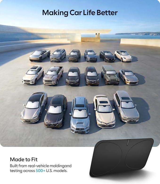 Wigoo Windshield Sunshade X-Small(59"x21") | Better Coverage with Adjustable Center, 100% Light Blocking, Cooling Tech Durable Fabric, Includes Storage Bag, Odor-free - Image 8
