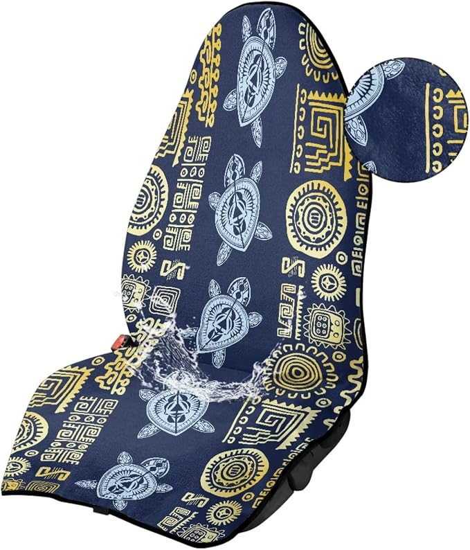 Car Seat Cover Protector Front Seats Only Anti-Slip Back Fabric Easy to Install Waterproof Bucket Towel Seat Covers for Trucks SUV Jeep(Aztec Sea Turtle,2Pcs) - Image 3
