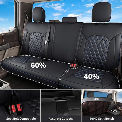 Huidasource Tacoma Rear Seat Covers, Automotive Leather Car Back Seat Cover Fit for 3rd Gen Toyota Tacoma 2016-2023 Double & Crew Cab SR SR5 Limited TRD Sport/Pro/Off Road (Back Row/Black&Blue) - Image 2